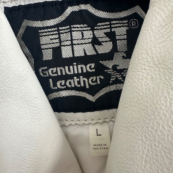 FIRST Genuine Leather White Leather Jacket Men’s Large - Picture 3 of 16
